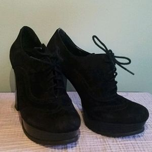 Black Suede Platform Lace-up Bootie/Heels